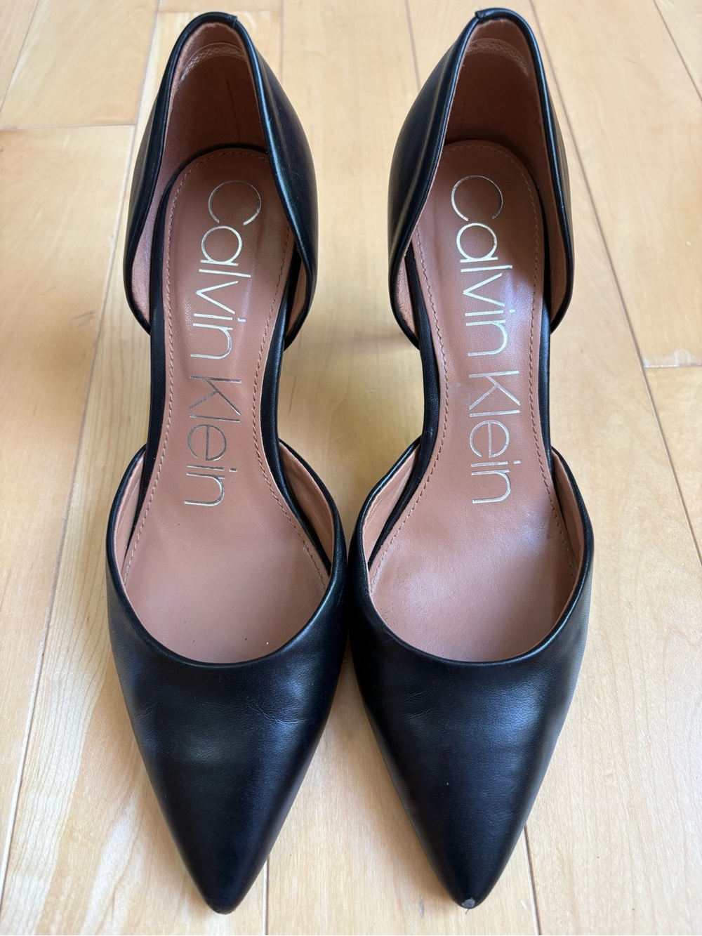 Calvin Klein Black Leather Pointed D'Orsay Heels